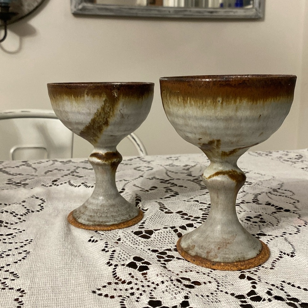 Handcrafted Ceramic Chalices, Brown Drip & Off-White Speckled Glaze